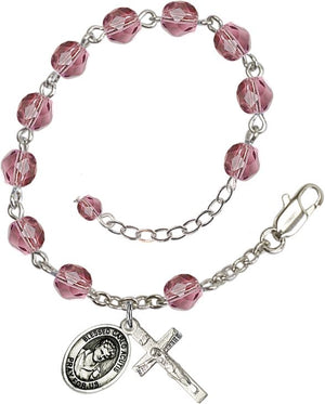 St. Carlo Acutis Birthstone Rosary Bracelet with Pewter Medal & Crucifix