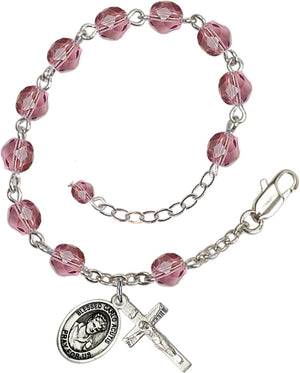 Saint Carlo Acutis Rosary Bracelet - Silver Plate - February - Amethyst