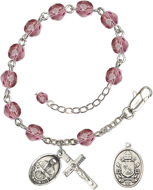 Pope Leo XIV Rosary Bracelet - Silver Plate - February - Amethyst