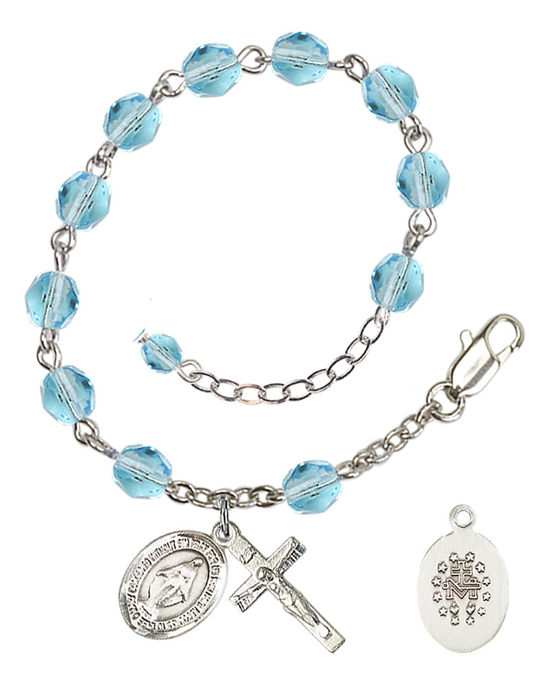 Miraculous Rosary Bracelet - Silver Plate - March - Aqua