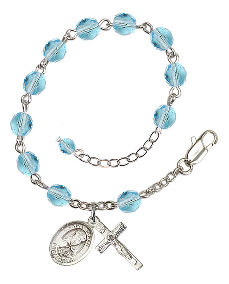 Saint Sarah Rosary Bracelet - Silver Plate - March - Aqua