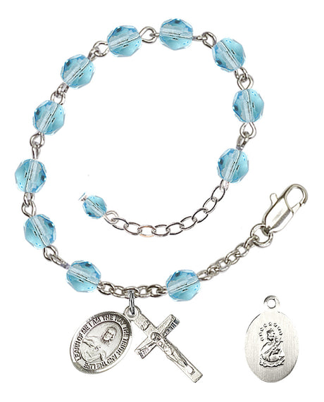 Scapular Rosary Bracelet - Silver Plate - March - Aqua