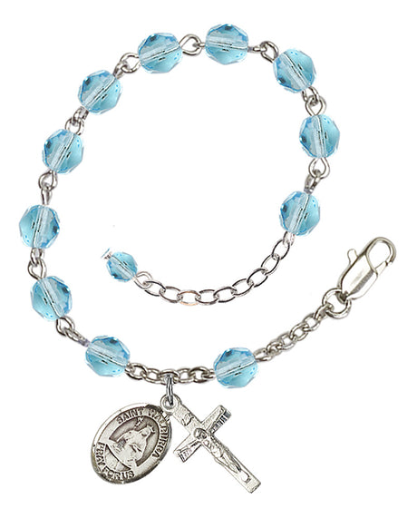 Saint Walburga Rosary Bracelet - Silver Plate - March - Aqua