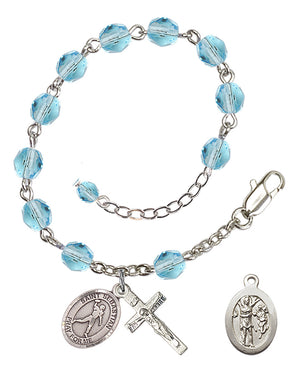 Saint Sebastian Football Rosary Bracelet - Silver Plate - March - Aqua