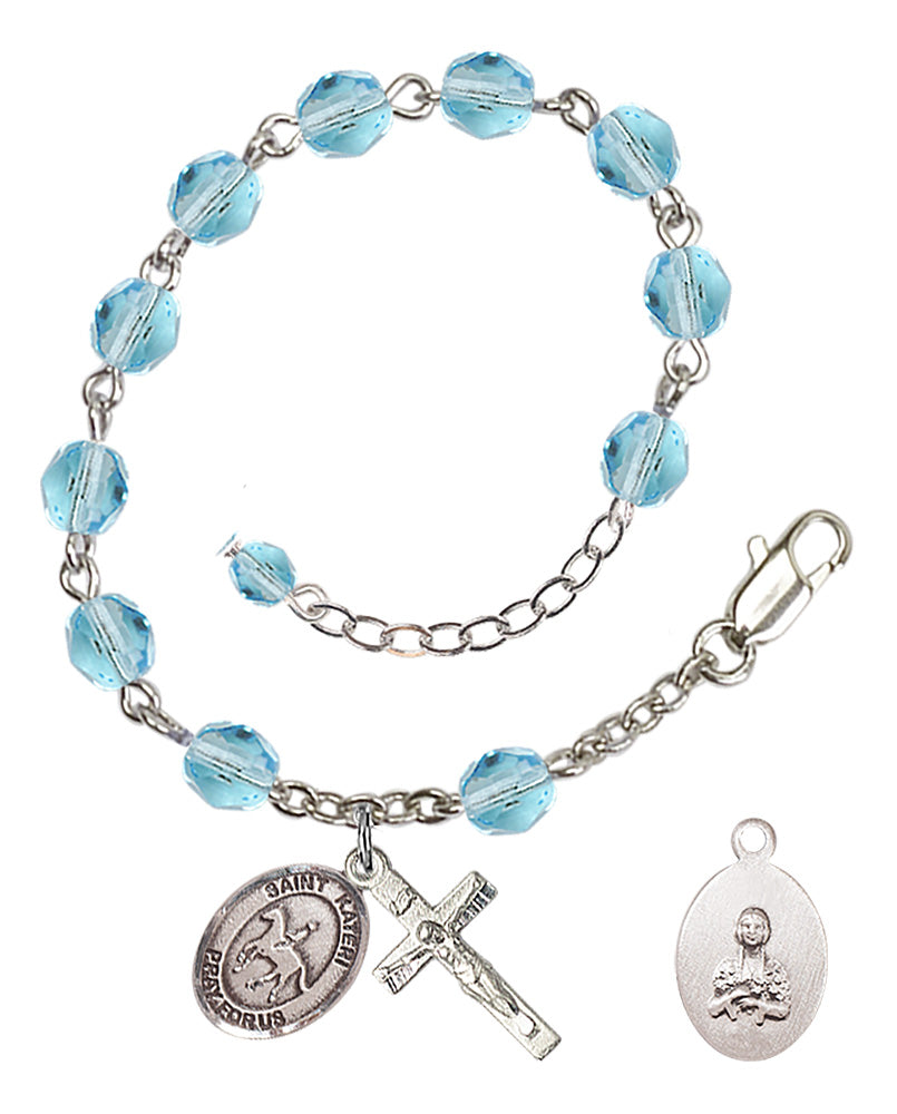 Saint Kateri Equestrian Rosary Bracelet - Silver Plate - March - Aqua