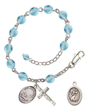 Saint Christopher Fishing Rosary Bracelet - Silver Plate - March - Aqua