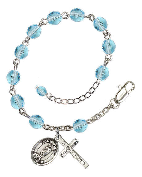 Saint Victor of Marseilles Rosary Bracelet - Silver Plate - March - Aqua
