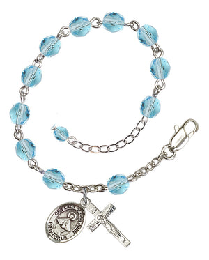 Our Lady of San Juan Rosary Bracelet - Silver Plate - March - Aqua