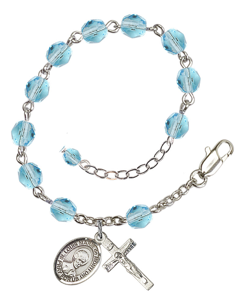 Saint Louis Marie de Montfort Rosary Bracelet - Silver Plate - March - Aqua