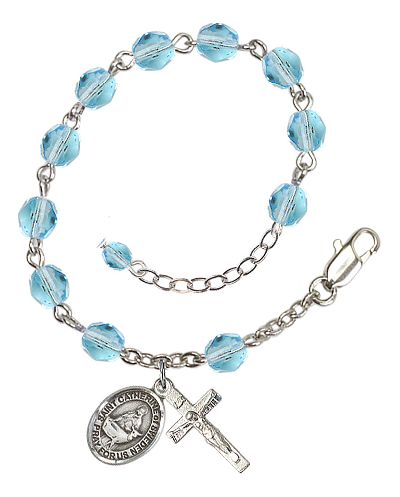 Saint Catherine of Sweden Rosary Bracelet - Silver Plate - March - Aqua