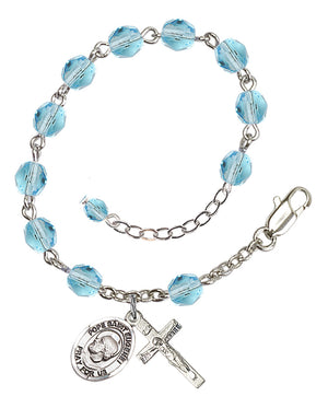 Pope Saint Eugene I Rosary Bracelet - Silver Plate - March - Aqua