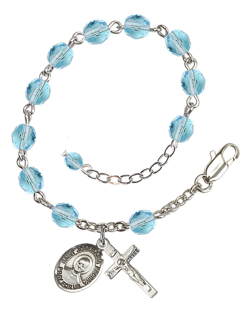 Saint Josemaria Escriva Rosary Bracelet - Silver Plate - March - Aqua
