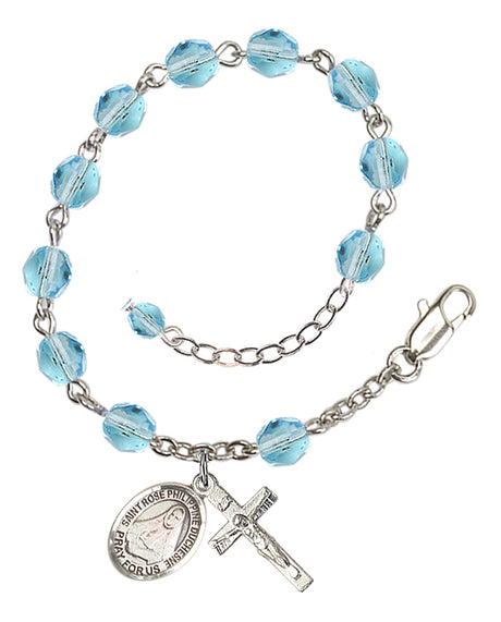 Saint Rose Philippine Duchesne Rosary Bracelet - Silver Plate - March - Aqua