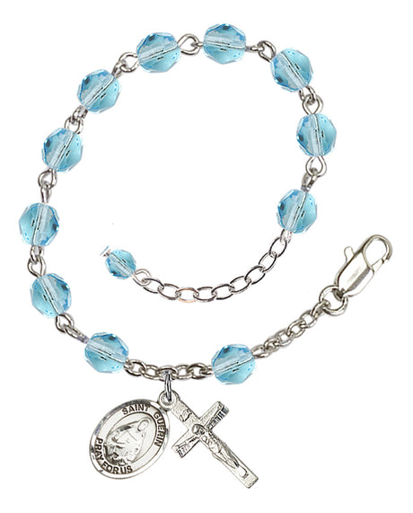Saint Theodora Rosary Bracelet - Silver Plate - March - Aqua