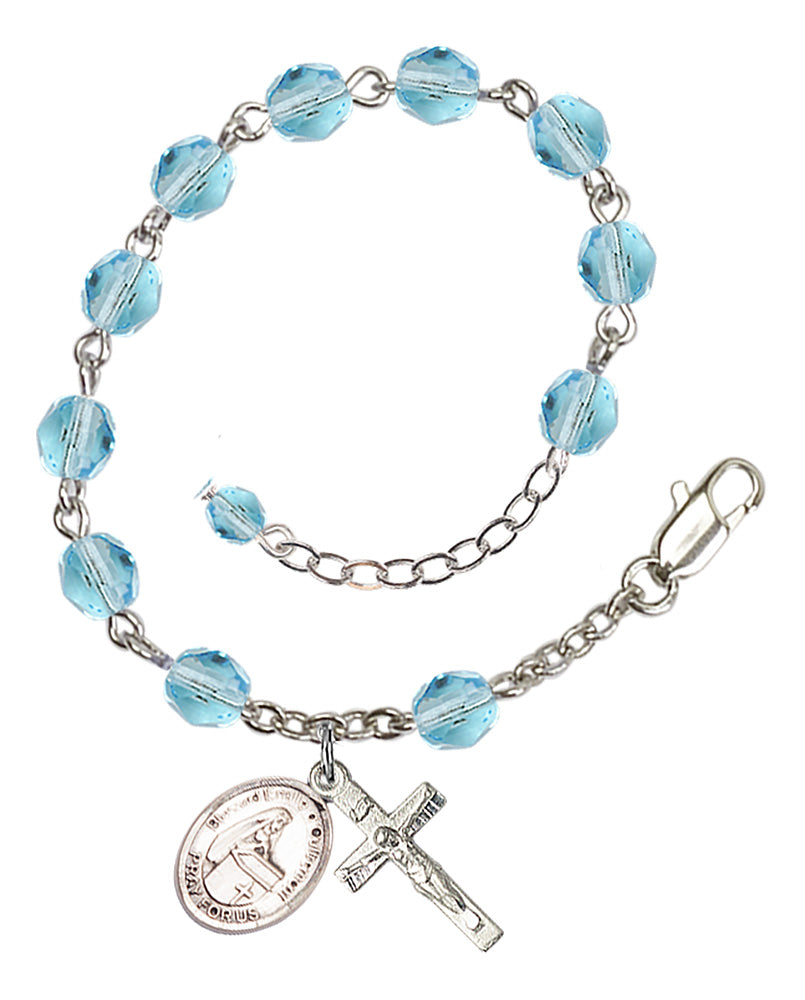 Blessed Emilee Doultremont Rosary Bracelet - Silver Plate - March - Aqua