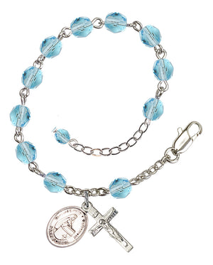 Blessed Emilee Doultremont Rosary Bracelet - Silver Plate - March - Aqua