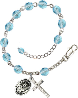 Saint Carlo Acutis Rosary Bracelet - Silver Plate - March - Aqua