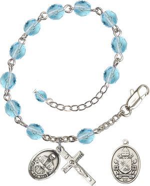 Pope Leo XIV Rosary Bracelet - Silver Plate - March - Aqua