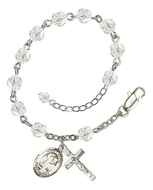 Saint Elmo Rosary Bracelet - Silver Plate - April - Crystal