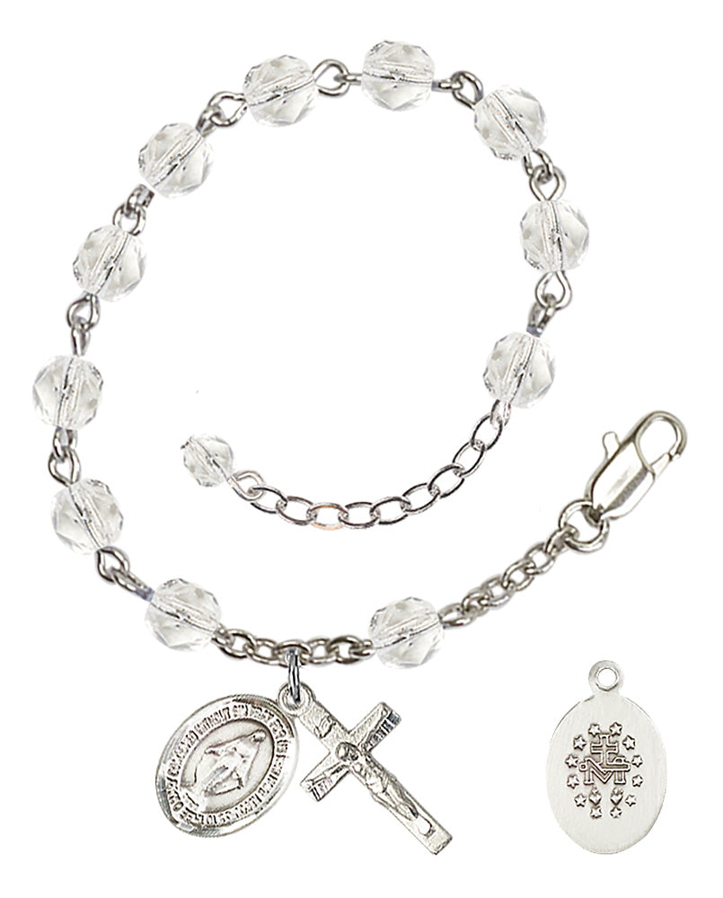 Miraculous Rosary Bracelet - Silver Plate - April - Crystal