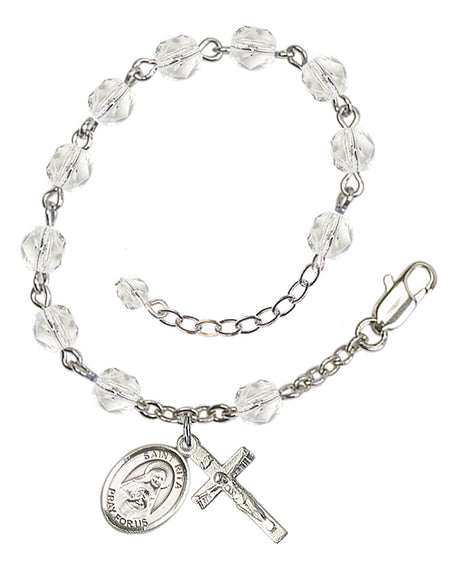 Saint Rita of Cascia Rosary Bracelet - Silver Plate - April - Crystal