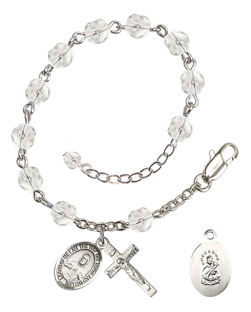 Scapular Rosary Bracelet - Silver Plate - April - Crystal