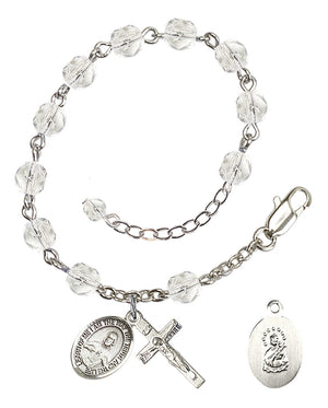 Scapular Rosary Bracelet - Silver Plate - April - Crystal