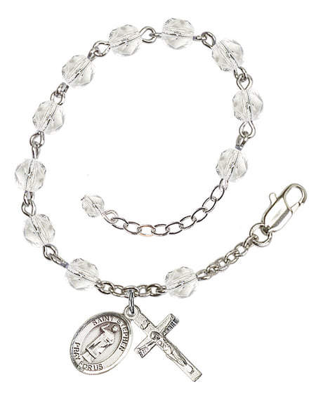 Saint Stephen the Martyr Rosary Bracelet - Silver Plate - April - Crystal
