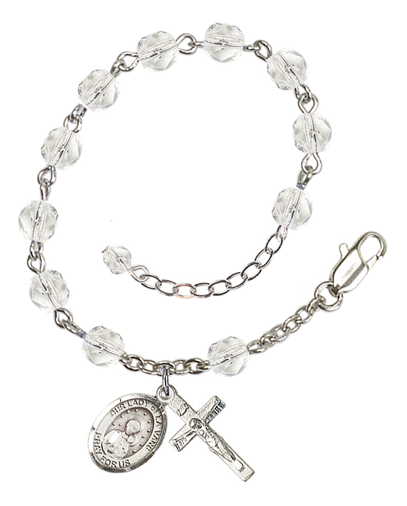 Our Lady of la Vang Rosary Bracelet - Silver Plate - April - Crystal
