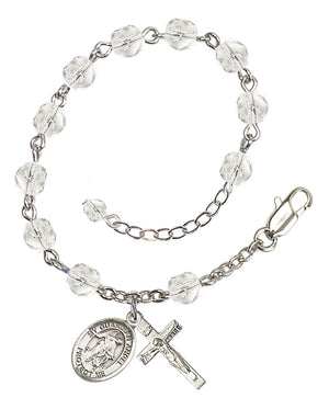 Guardian Angel with Child Rosary Bracelet - Silver Plate - April - Crystal