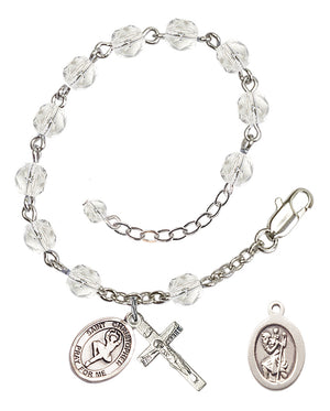 Saint Christopher Dance Rosary Bracelet - Silver Plate - April - Crystal