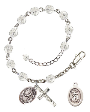 Saint Christopher Track and Field Rosary Bracelet - Silver Plate - April - Crystal