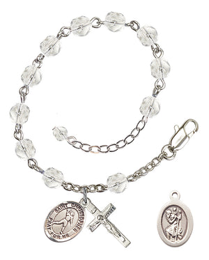 Saint Christopher Football Rosary Bracelet - Silver Plate - April - Crystal