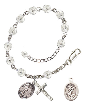 Saint Christopher Golf Rosary Bracelet - Silver Plate - April - Crystal