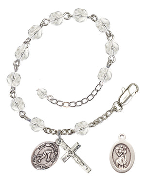 Saint Christopher Basketball Rosary Bracelet - Silver Plate - April - Crystal