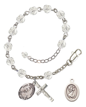 Saint Christopher Ice Hockey Rosary Bracelet - Silver Plate - April - Crystal
