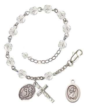 Saint Christopher Martial Arts Rosary Bracelet - Silver Plate - April - Crystal