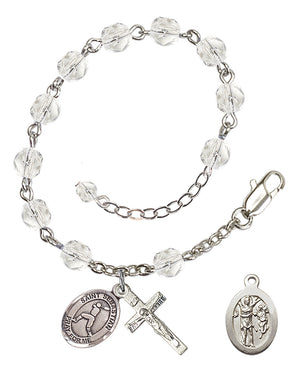 Saint Sebastian Baseball Rosary Bracelet - Silver Plate - April - Crystal