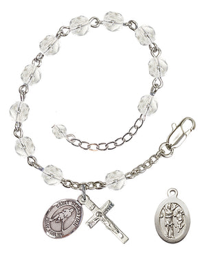 Saint Sebastian Ice Hockey Rosary Bracelet - Silver Plate - April - Crystal