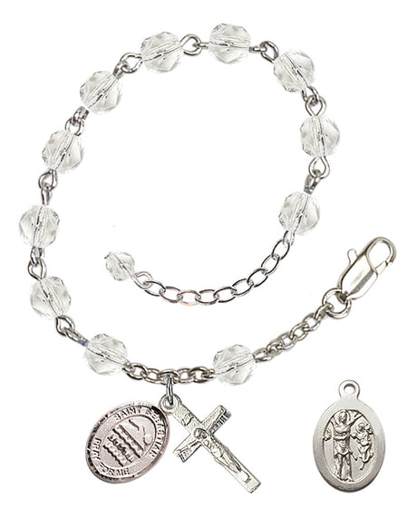 Saint Sebastian Swimming Rosary Bracelet - Silver Plate - April - Crystal