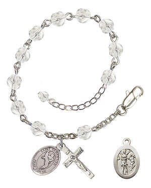 Saint Sebastian Martial Arts Rosary Bracelet - Silver Plate - April - Crystal