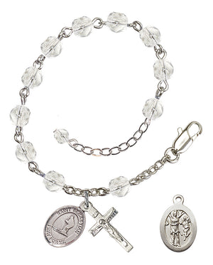 Saint Sebastian Skiing Rosary Bracelet - Silver Plate - April - Crystal