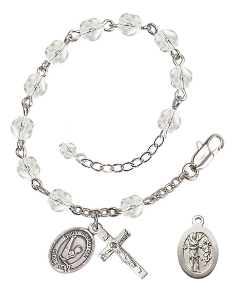 Saint Sebastian Gymnastics Rosary Bracelet - Silver Plate - April - Crystal