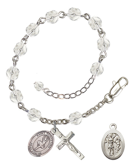 Saint Sebastian Dance Rosary Bracelet - Silver Plate - April - Crystal