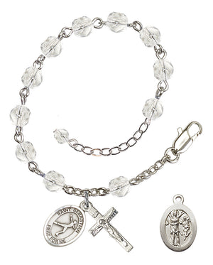 Saint Sebastian Figure Skating Rosary Bracelet - Silver Plate - April - Crystal