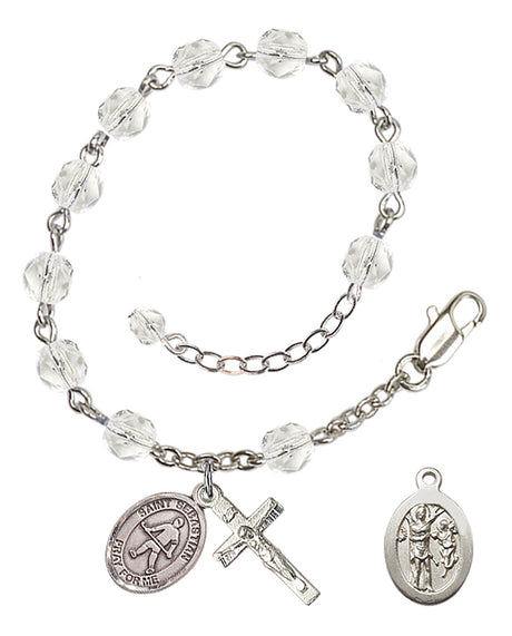 Saint Sebastian Field Hockey Rosary Bracelet - Silver Plate - April - Crystal