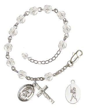 Saint Rita Baseball Rosary Bracelet - Silver Plate - April - Crystal