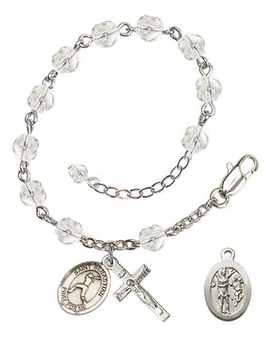 Saint Sebastian Softball Rosary Bracelet - Silver Plate - April - Crystal