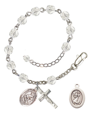 Saint Christopher Surfing Rosary Bracelet - Silver Plate - April - Crystal