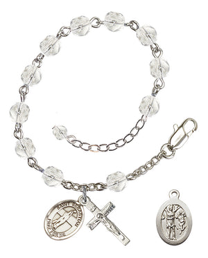 Saint Sebastian Volleyball Rosary Bracelet - Silver Plate - April - Crystal